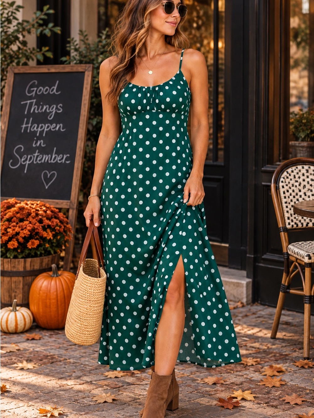 SALE $9 Green Polka Dot Midi Dress Size Small